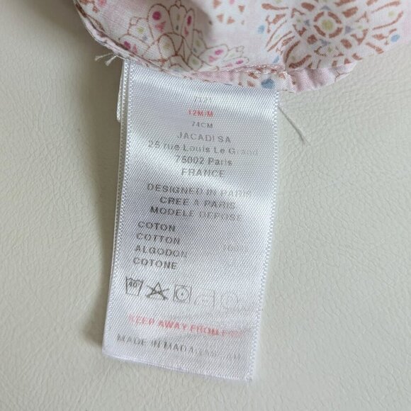 Jacadi Paris Liberty Baby Cotton Blouse 12 Months Pink Ruffle Neck Long Sleeves - Picture 7 of 7